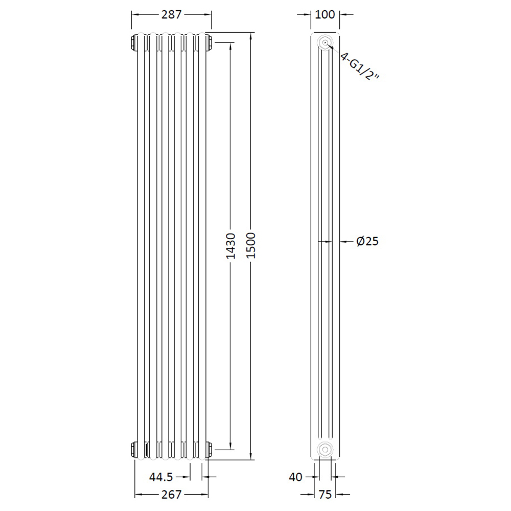 nuie Colosseum Gloss White Triple Column Traditional Radiator 1500 x 368mm Image 3