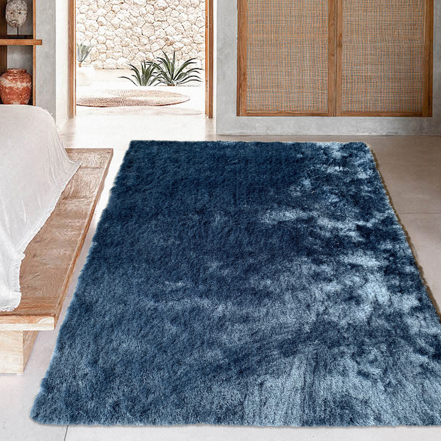 Sky Blue Silky Shaggy Rug 140 x 200cm Image 2