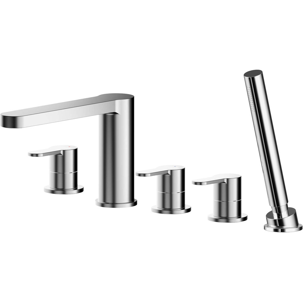 nuie Chrome Deck Mounted Hole Bath Shower Mixer with 5 Taps Image 1