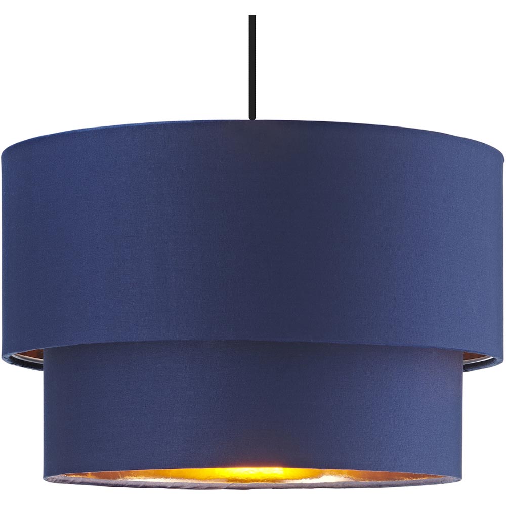 Happy Homewares Modern 2 Tier Midnight Blue Cotton Pendant Shade with Copper Inner Image 6
