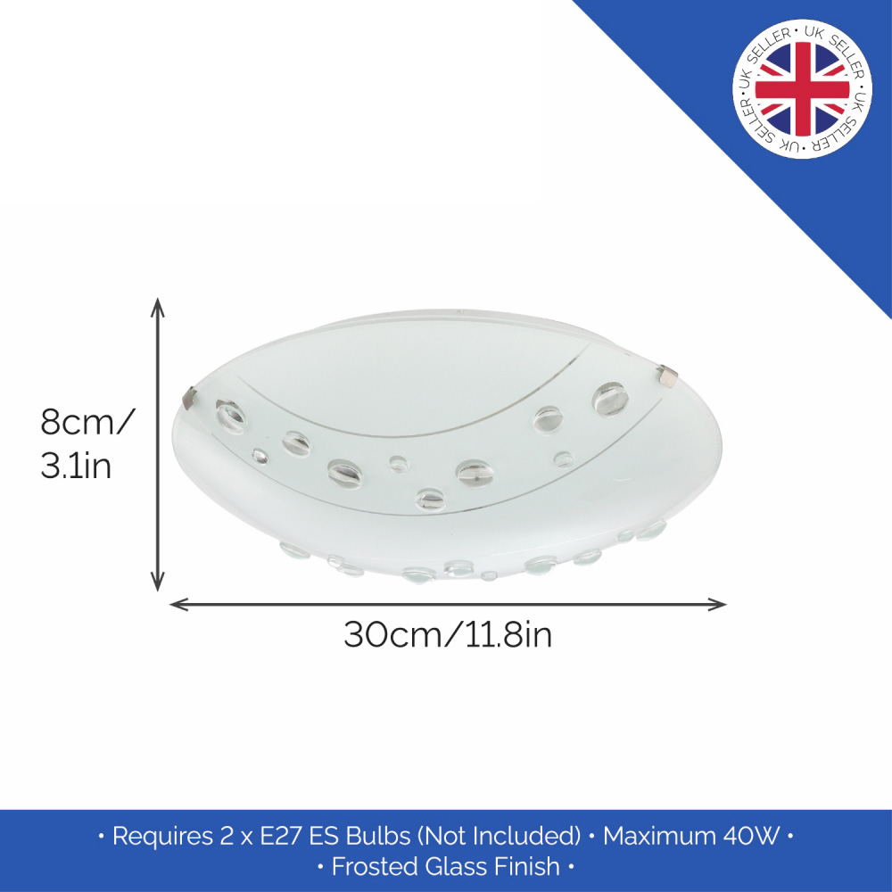 Happy Homewares Circular Opal White Glass Flush Ceiling Light with Crystal Buttons Image 5