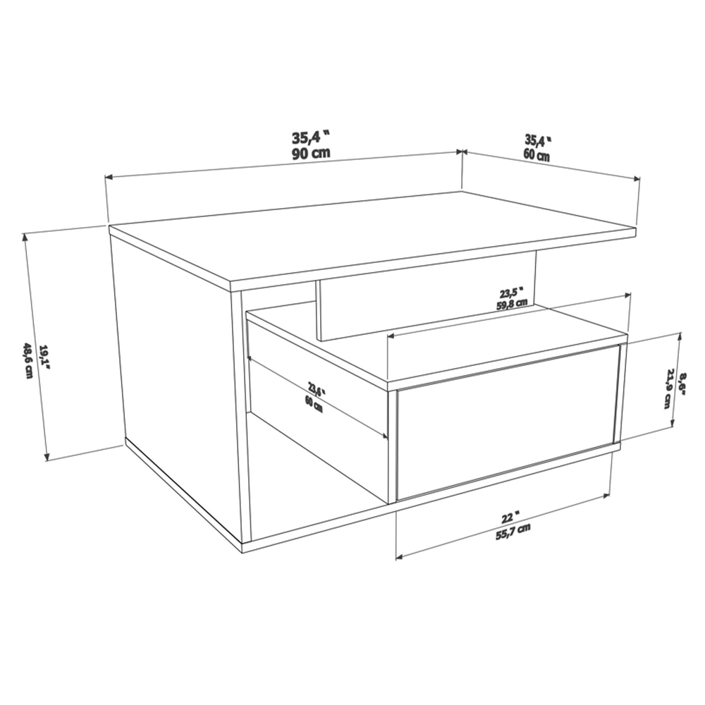 Decorotika Mana White and Beige Coffee Table with Shelf and Cabinet Image 9