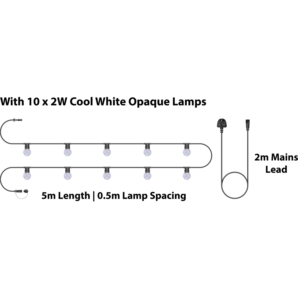 Eagle Connect Festoon 10 Cool White Opaque Lamps LED String Light 5m Image 4