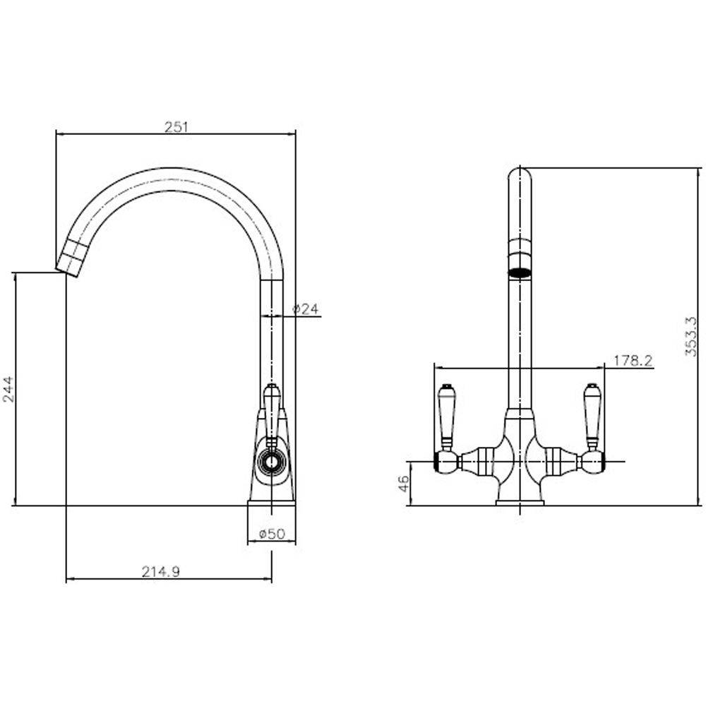 Reginox Elbe CH II Polished Chrome Dual Lever Kitchen Tap Image 3