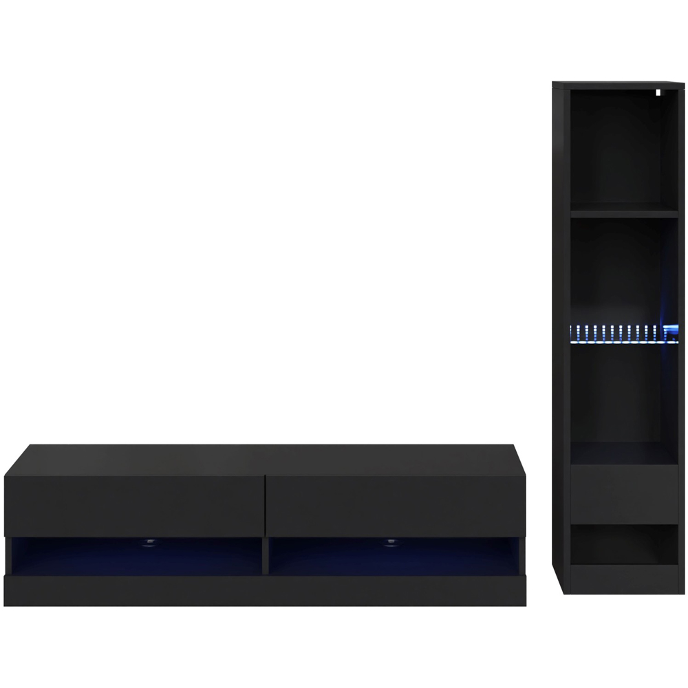 GFW Galicia 6 Shelf Black Compact Wall Mounted LED Media Set Image 2
