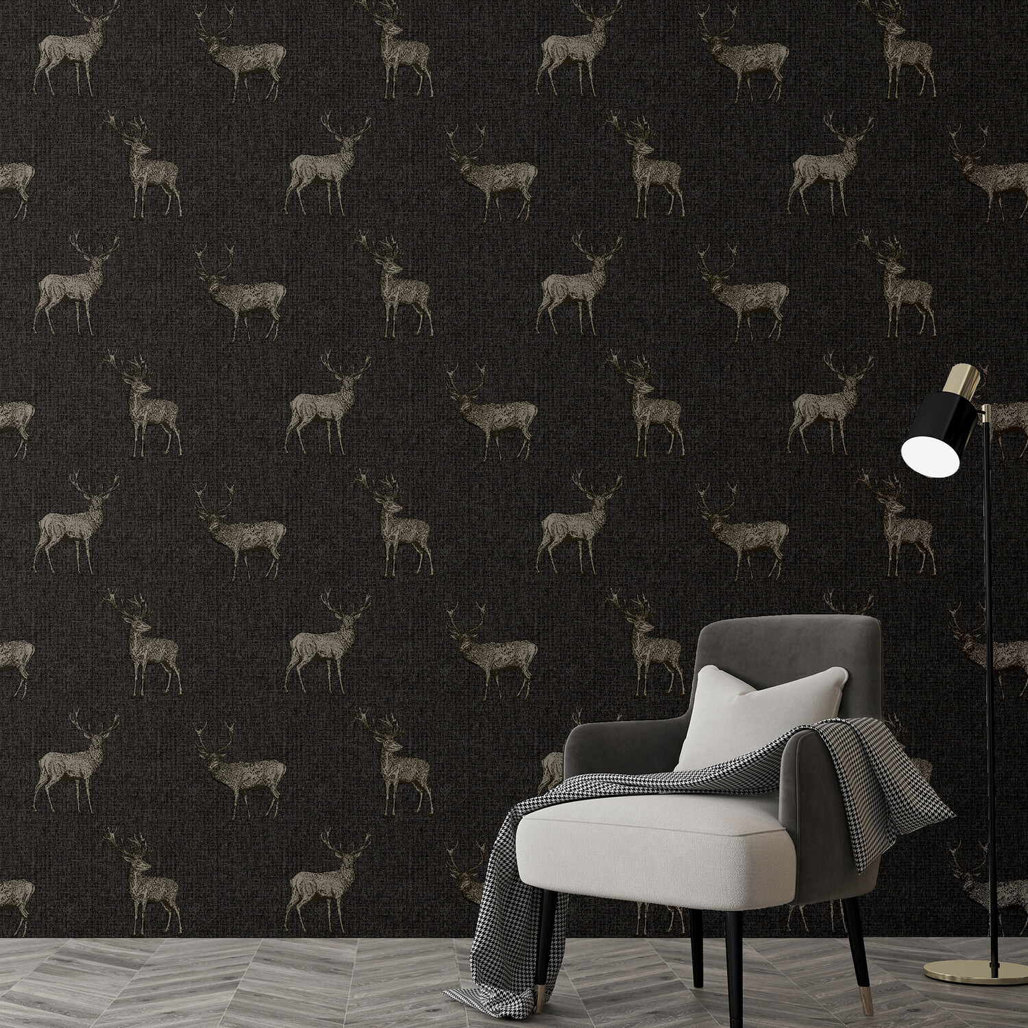 Heritage Stag Wallpaper - Charcoal and Copper Image 2