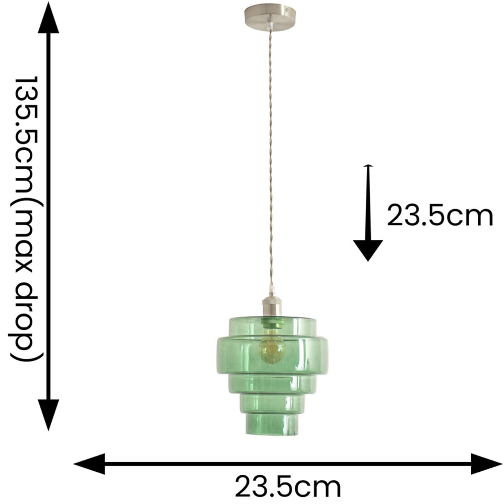 ValueLights Lane 5 Tier Green Glass Shade Brushed Chrome Single LED Ceiling Pendant Light Image 6