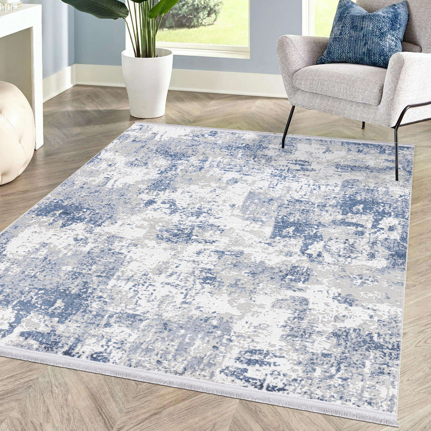 Belvedere Distressed Rug - White and Blue / 120cm Image 2
