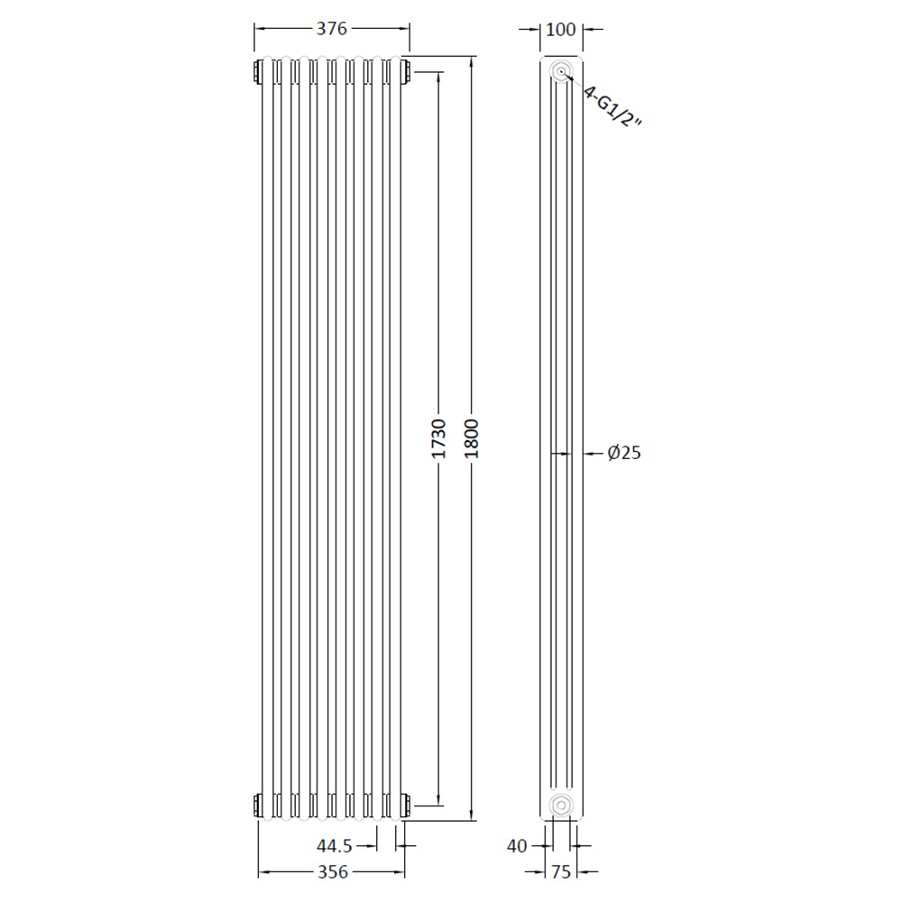 nuie Colosseum Gloss White Triple Column Traditional Radiator 1800 x 376mm Image 2