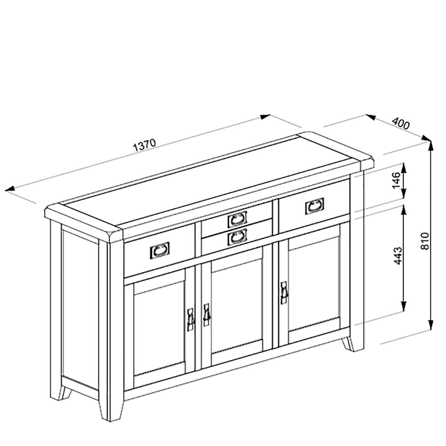 Jonas & James Kinsale 3 Door 3 Drawer Brown Sideboard Image 2