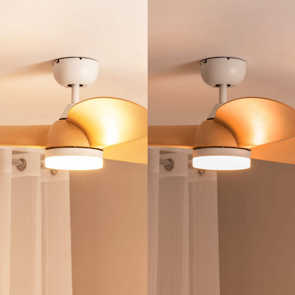 ValueLights White and Beech Ceiling Fan with LED Light and Remote 36 inch Image 8