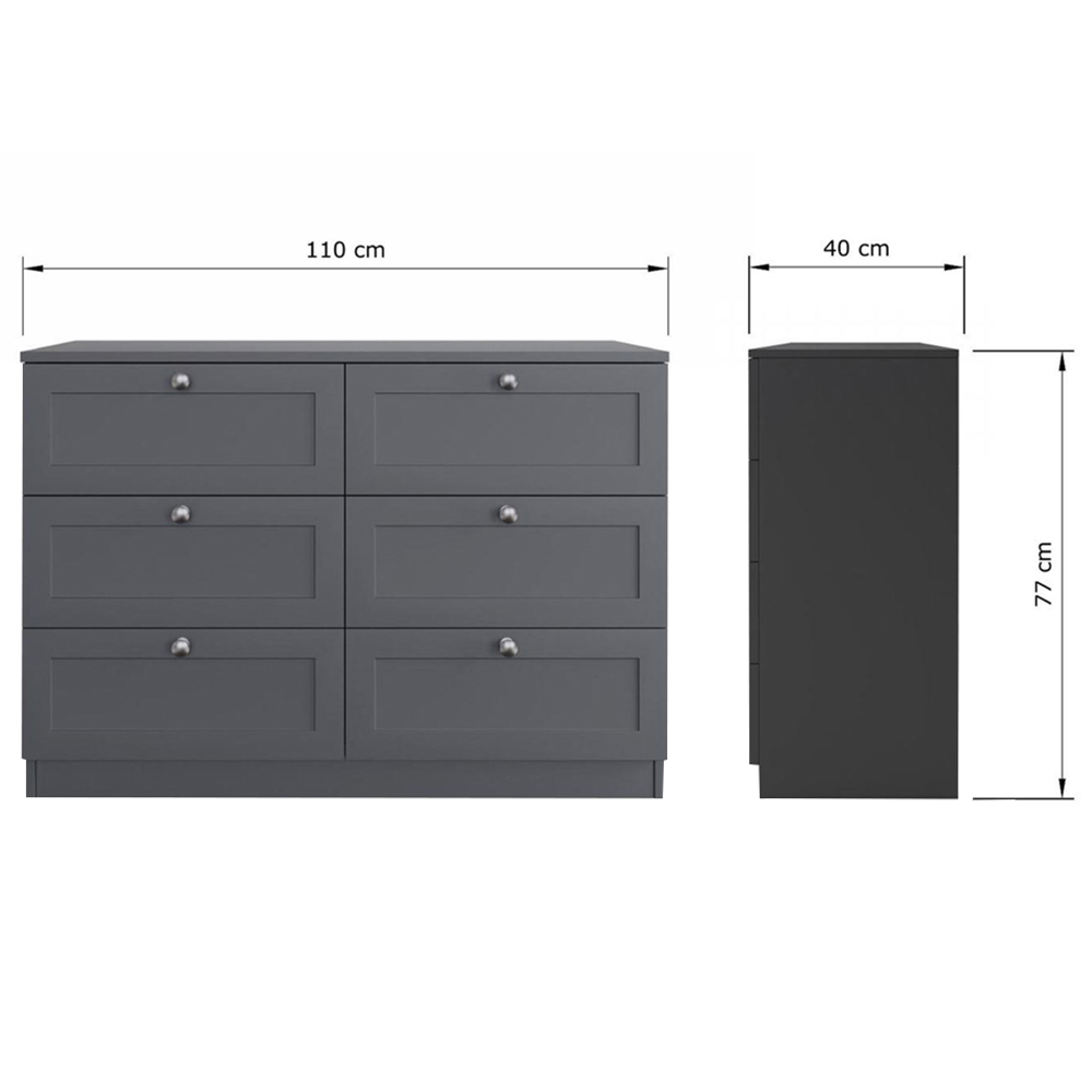 FWStyle Artus 6 Drawer Dark Grey Panelled Chest of Drawers Image 7