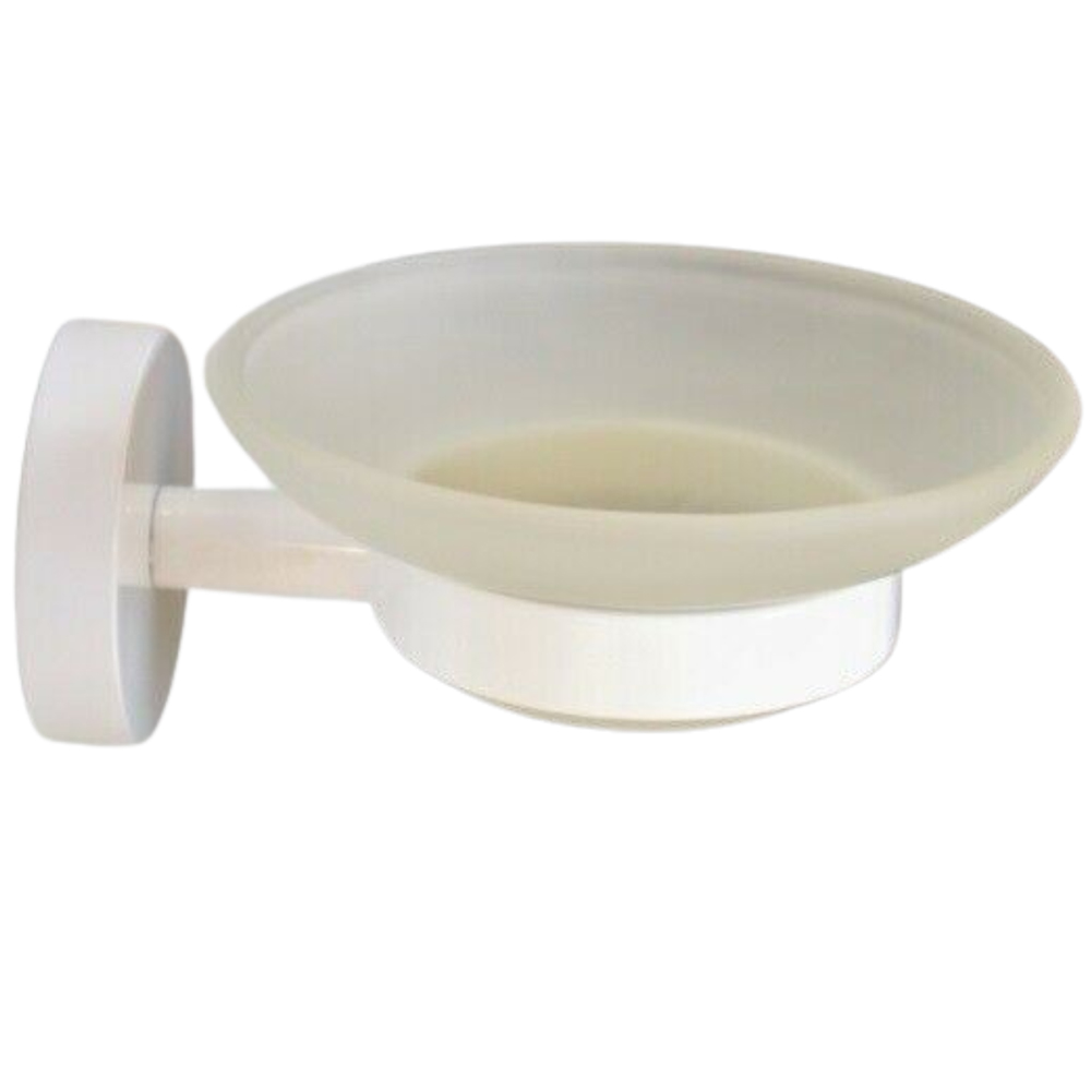 Home Source White Flexi Fix Metal and Glass Pendle Soap Dish Holder Image 1