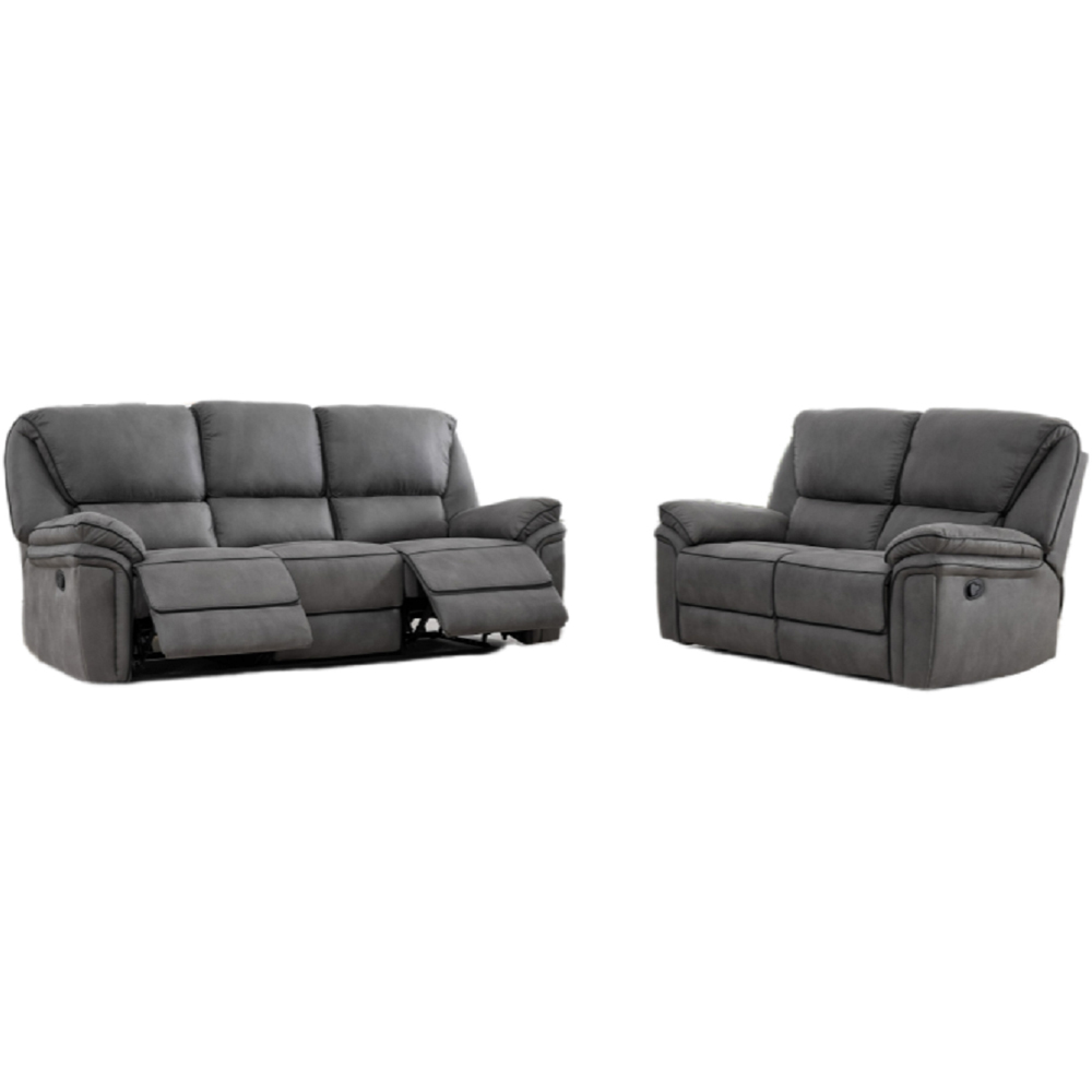 Langham 5 Seater Light Grey Leathaire Manual Recliner Sofa Set Image 2