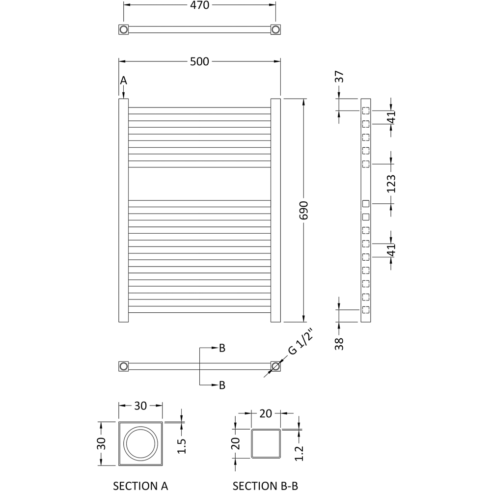nuie Chrome 200W Square Electric Radiator 690 x 500mm Image 3