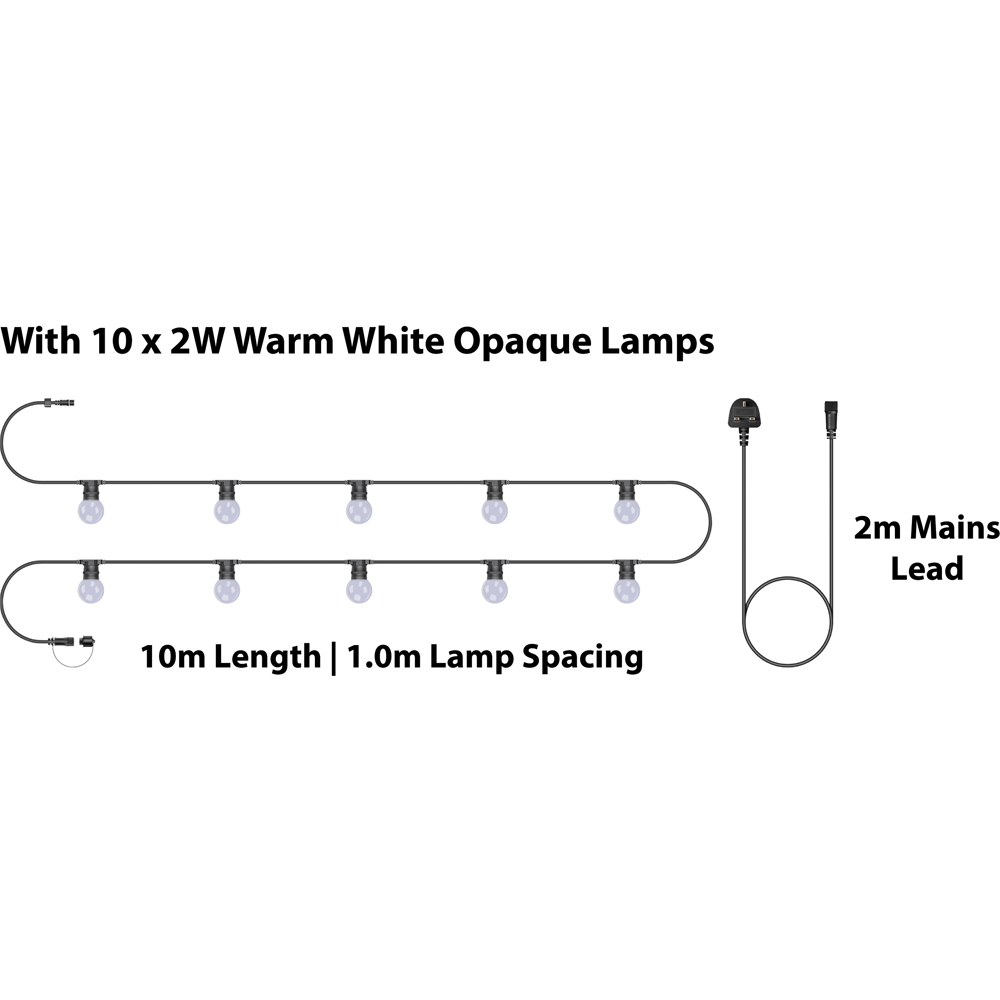 Eagle Connect Festoon 10 Warm White Opaque Lamps LED String Light 10m Image 5