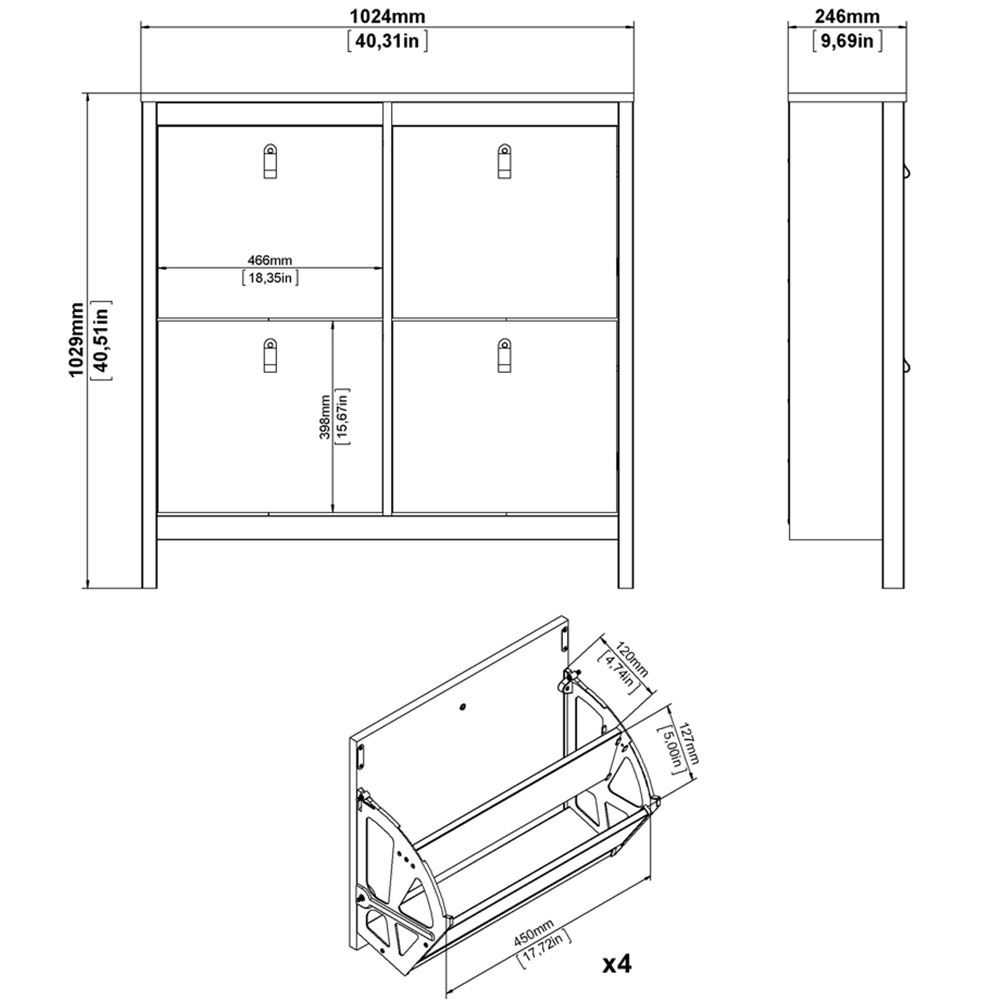 Florence Madrid 4 Flip Down Doors White Shoe Cabinet Image 7