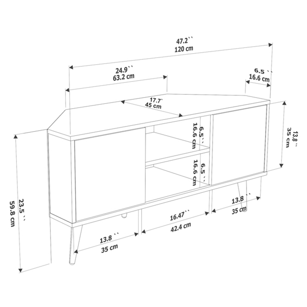 Decorotika Lesson 2 Door 2 Shelf White and Black Marble Effect Corner TV Stand Image 9