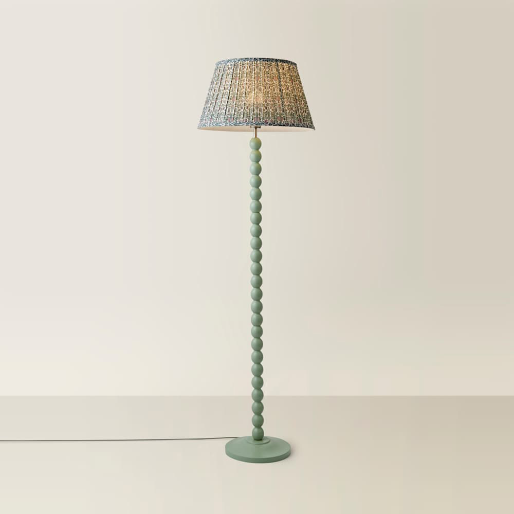 ValueLights Floral Pleated Shade Pastel Green Bobbin LED Floor Lamp with Bulb Image 4