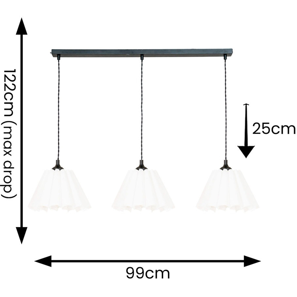 ValueLights Lauren White Pleat 3 Drop Bar Matte Black Diner LED Ceiling Pendant Light Image 4