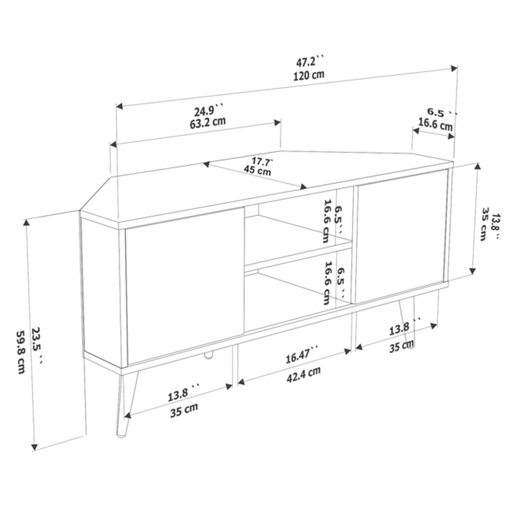 Decorotika Lesson 2 Door 2 Shelf Black and Alina Corner TV Unit Image 9