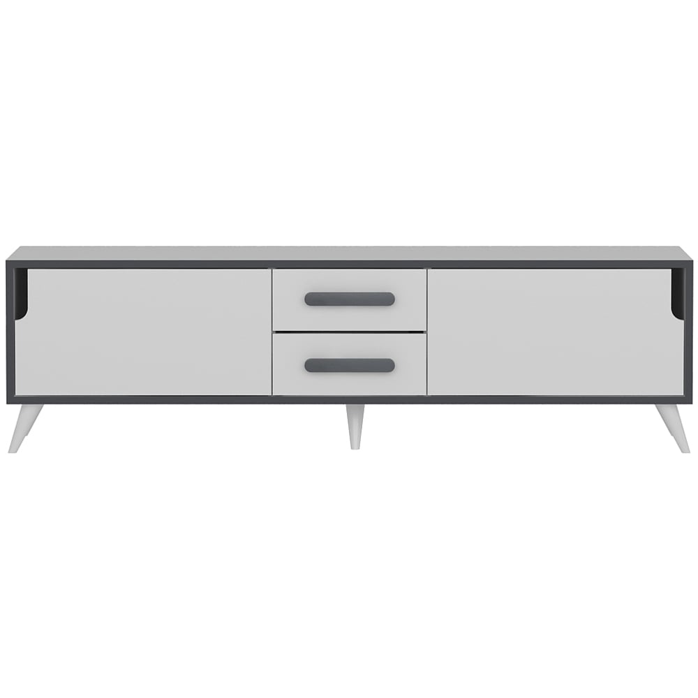 Decorotika Tex 2 Drawers 2 Door White and Anthracite Wide TV Unit Image 3