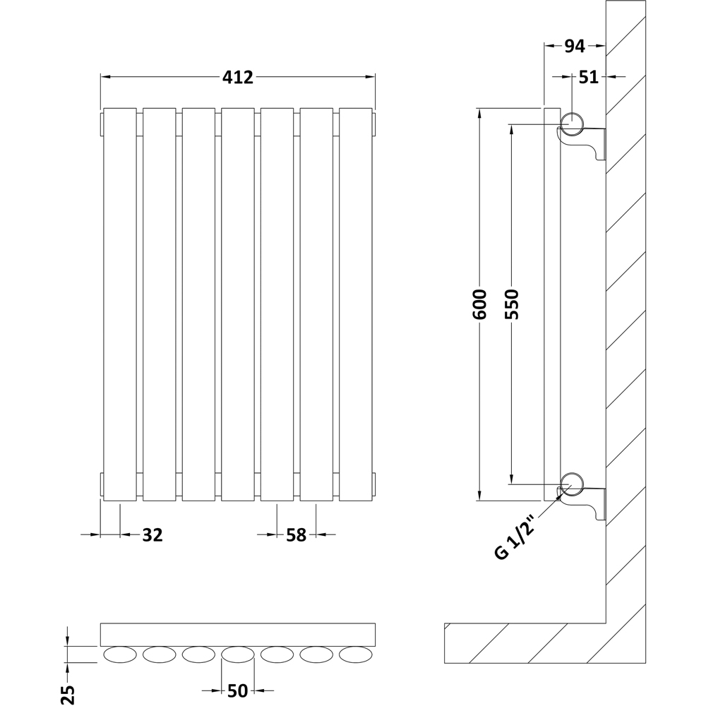nuie Revive High Gloss White Horizontal Single Panel Radiator 600 x 412mm Image 2