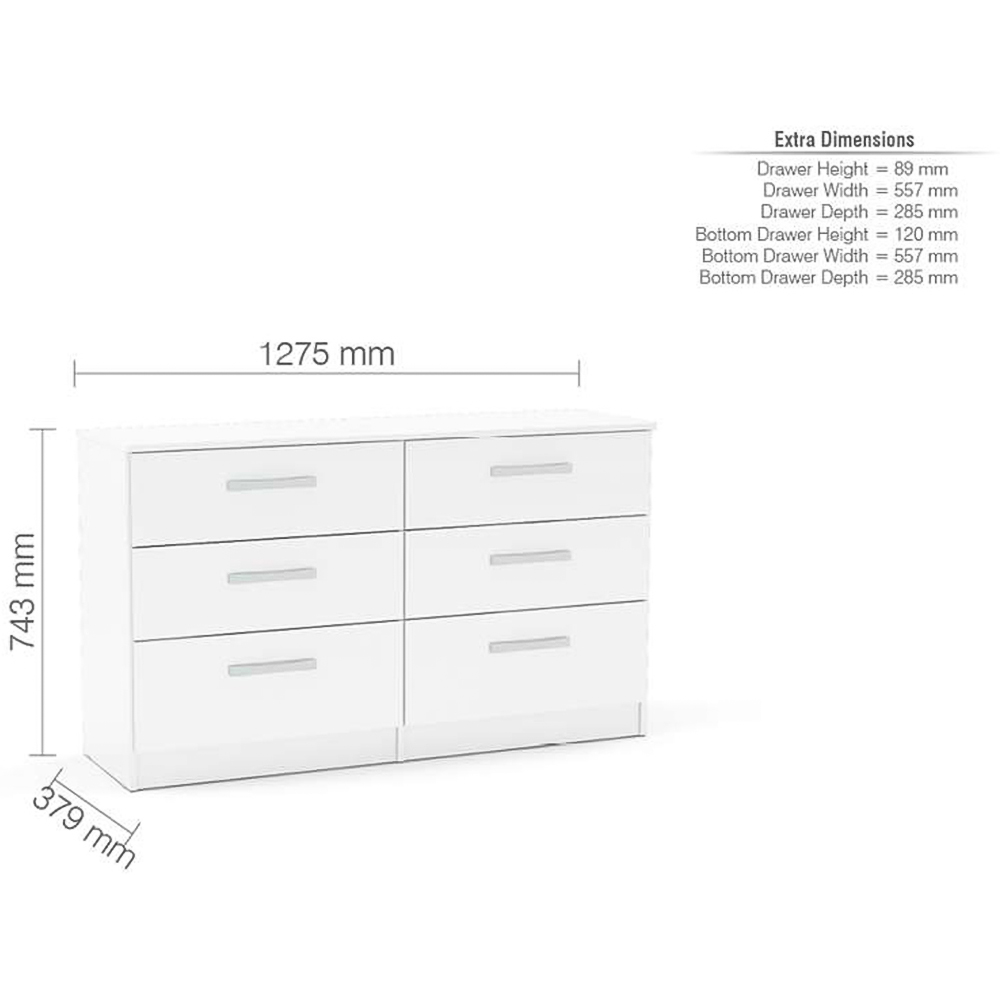 Lynx 6 Drawer White Chest of Drawers Image 4