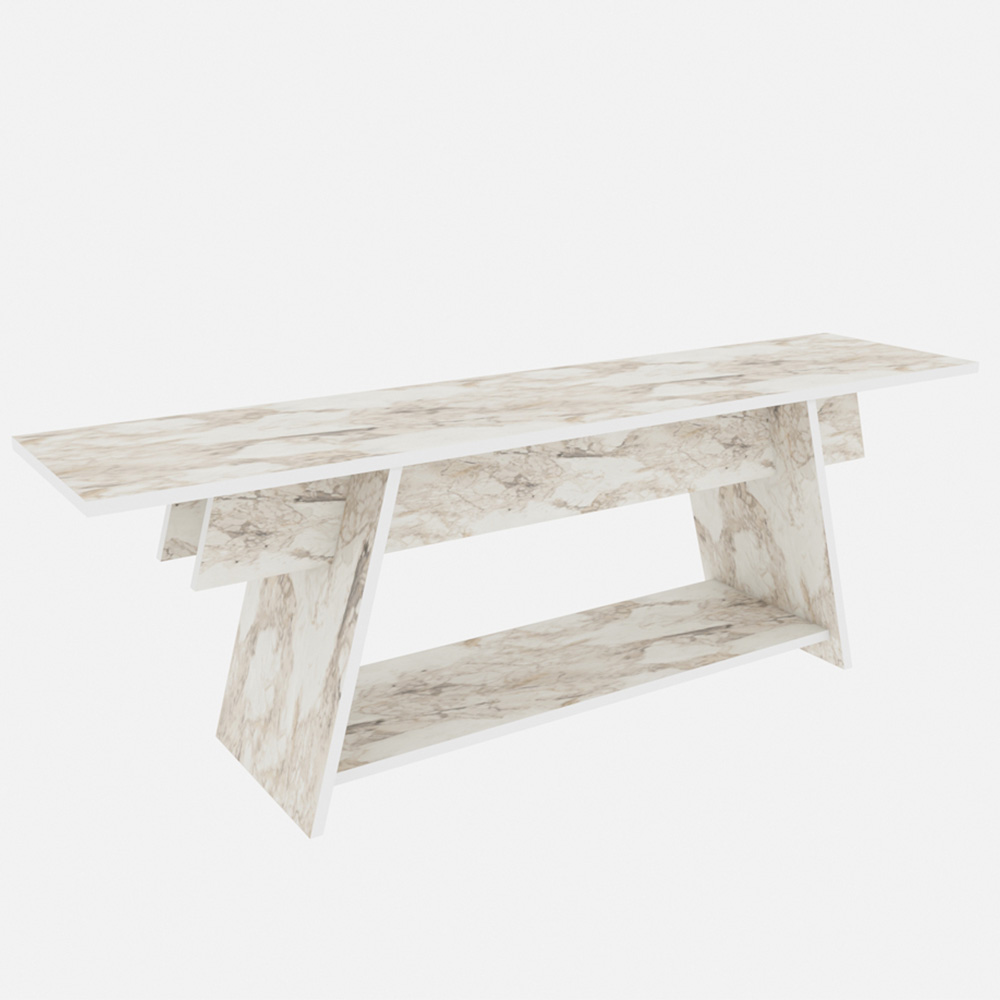 Decorotika Lanca Single Shelf White Marble Effect TV Unit Image 2