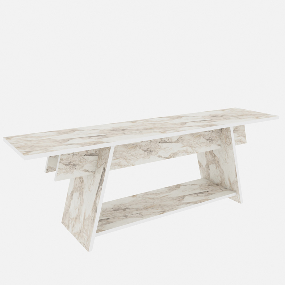 Decorotika Lanca Single Shelf White Marble Effect TV Unit Image 2