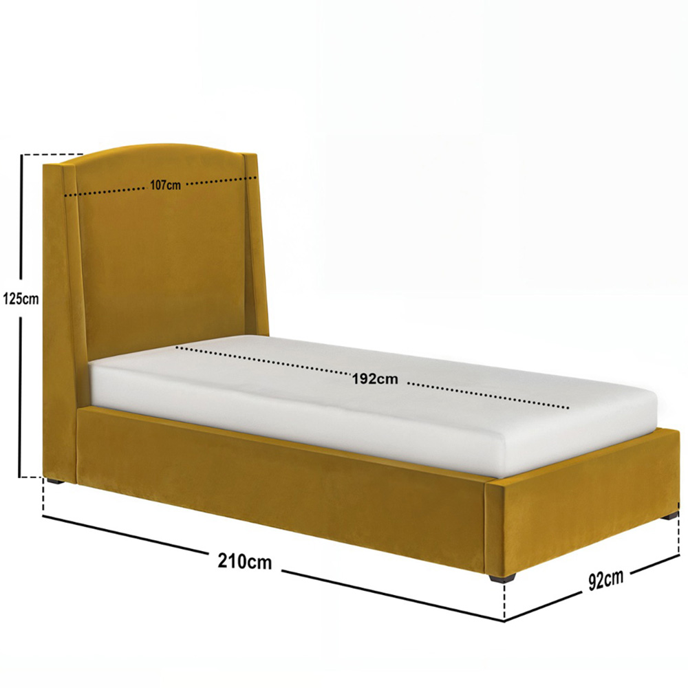Solace+Co Blaine Single Gold Velvet Winged Headboard Ottoman Bed Image 5