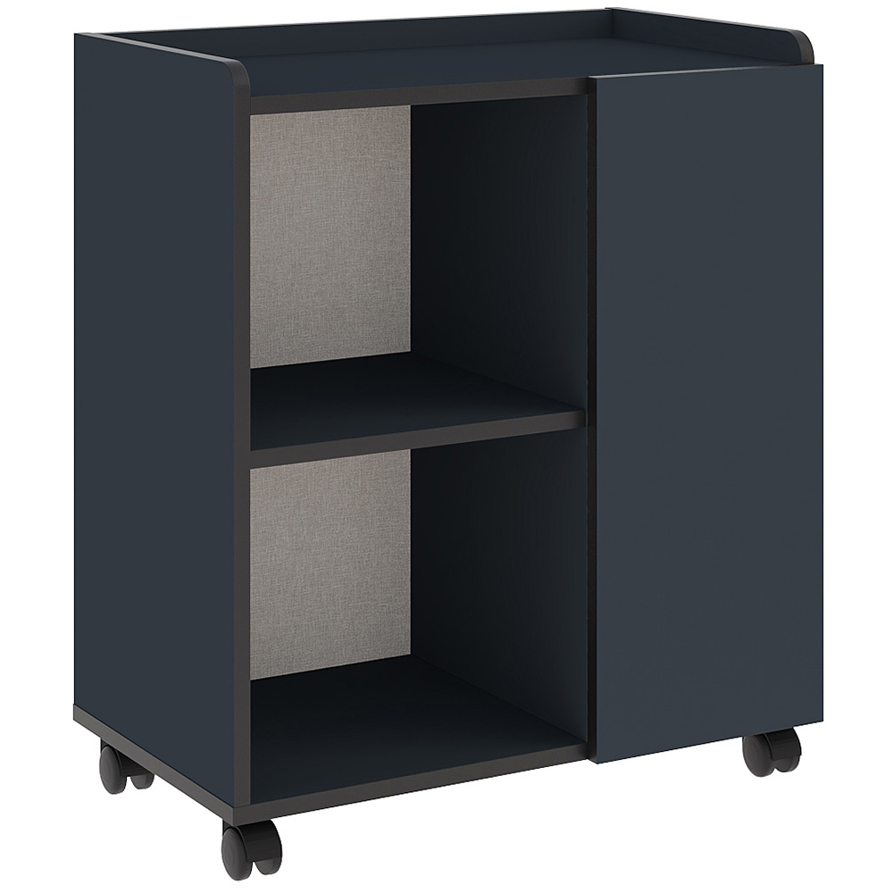 Decortie Zeo Single Door 2 Shelf Deep Blue and Black Bute Mobile Storage Unit with Castors Image 2