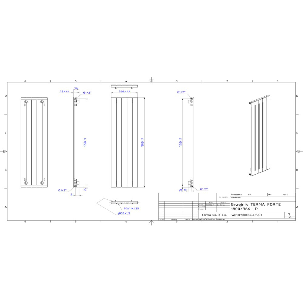 Terma Forte 2223 BTU Metallic Grey Single Panel Radiator 1800 x 366mm Image 9