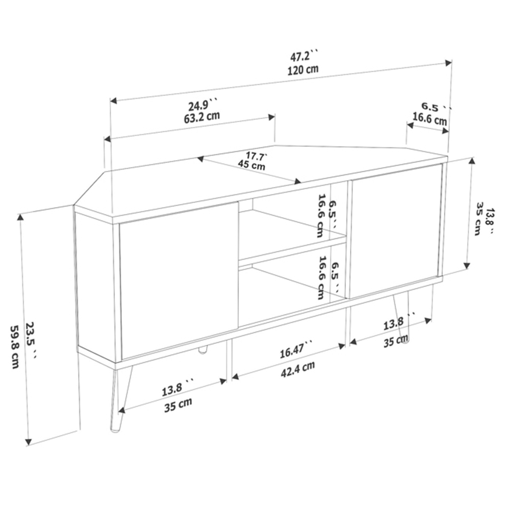 Decorotika Lesson 2 Door 2 Shelf Oud and White Marble Effect Corner TV Stand Image 9