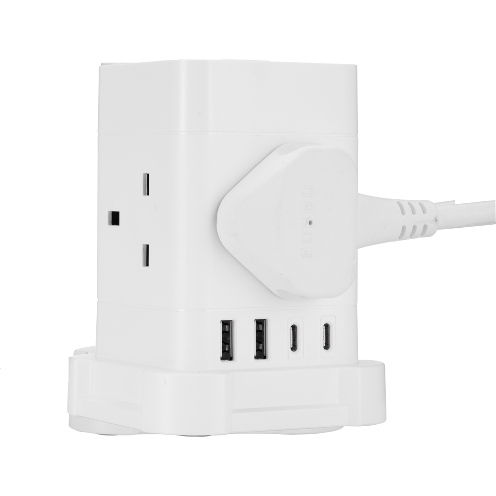 TCP 4 AC Socket Tower Cube Extension Lead with 2 USB-A and 2 USB-C Port Image 2
