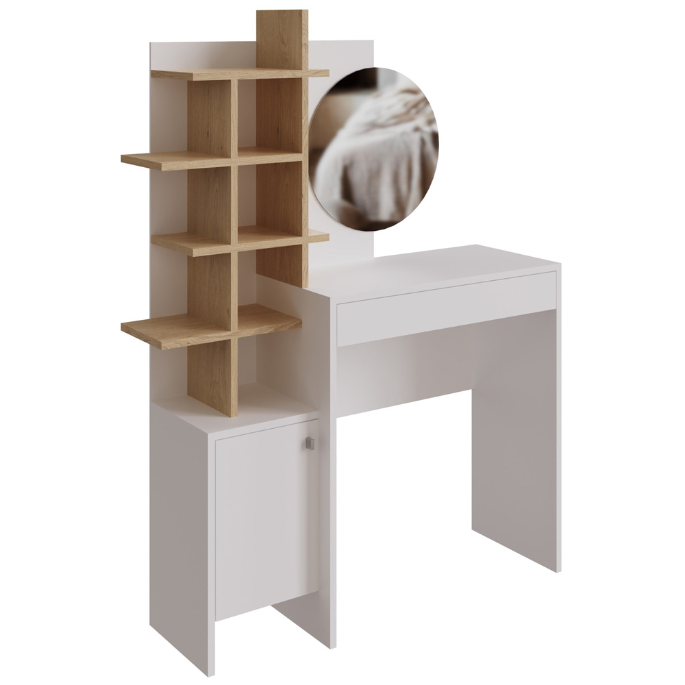 GFW Freyja Single Door Single Drawer White Oak Dressing Table with Mirror Image 2