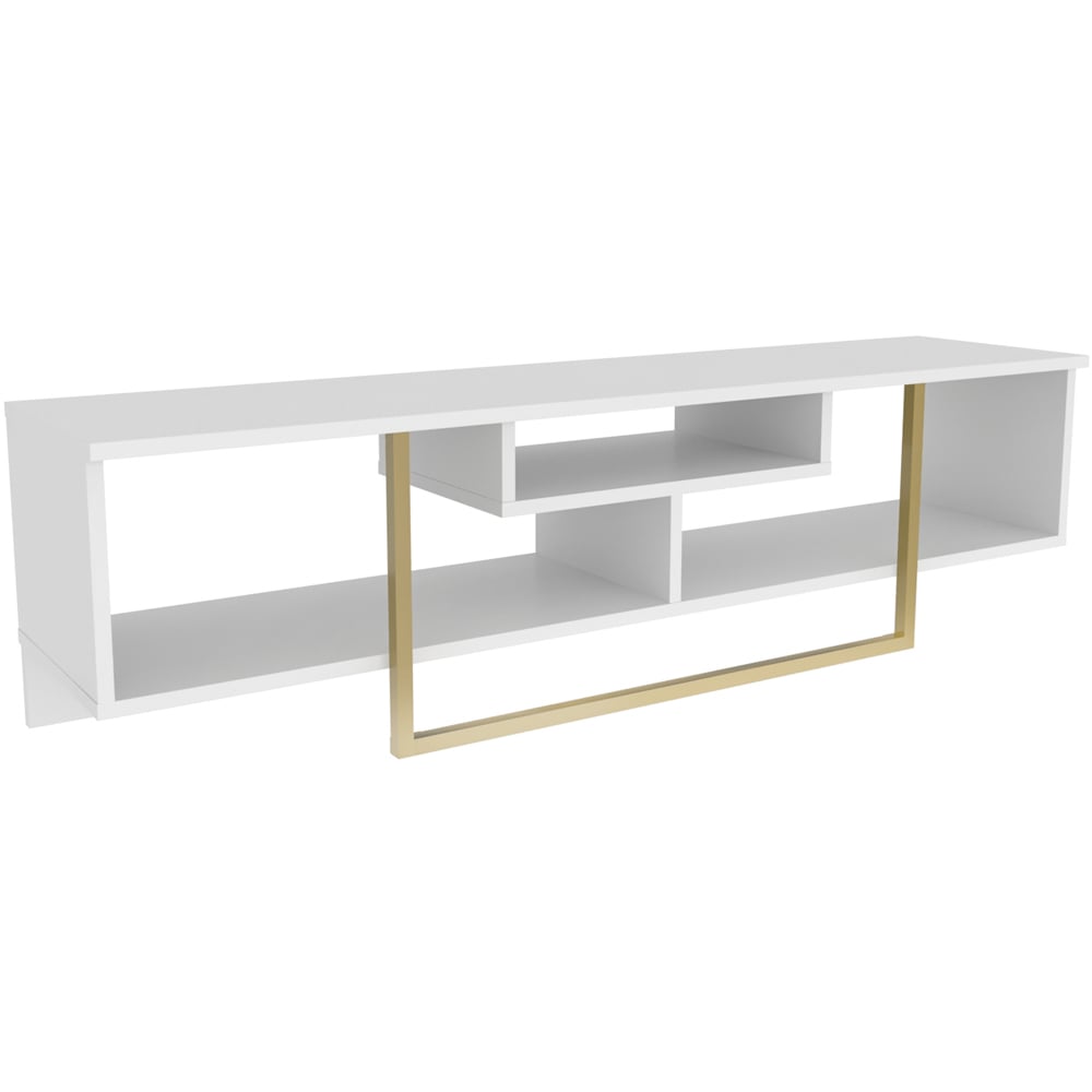 Decorotika Asal 3 Shelf White and Gold Modern TV Unit Image 2