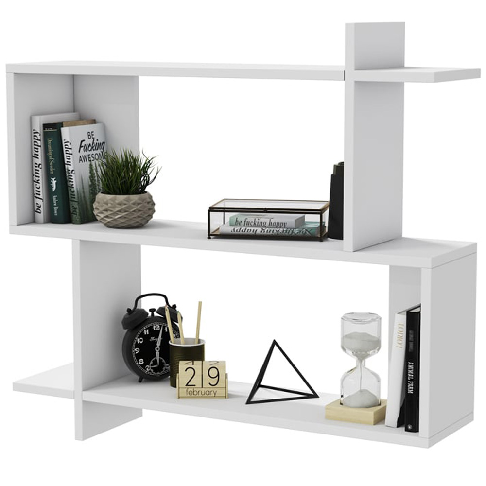 Decorotika Mina 3 Tier White Zigzag Floating Shelf Image 4