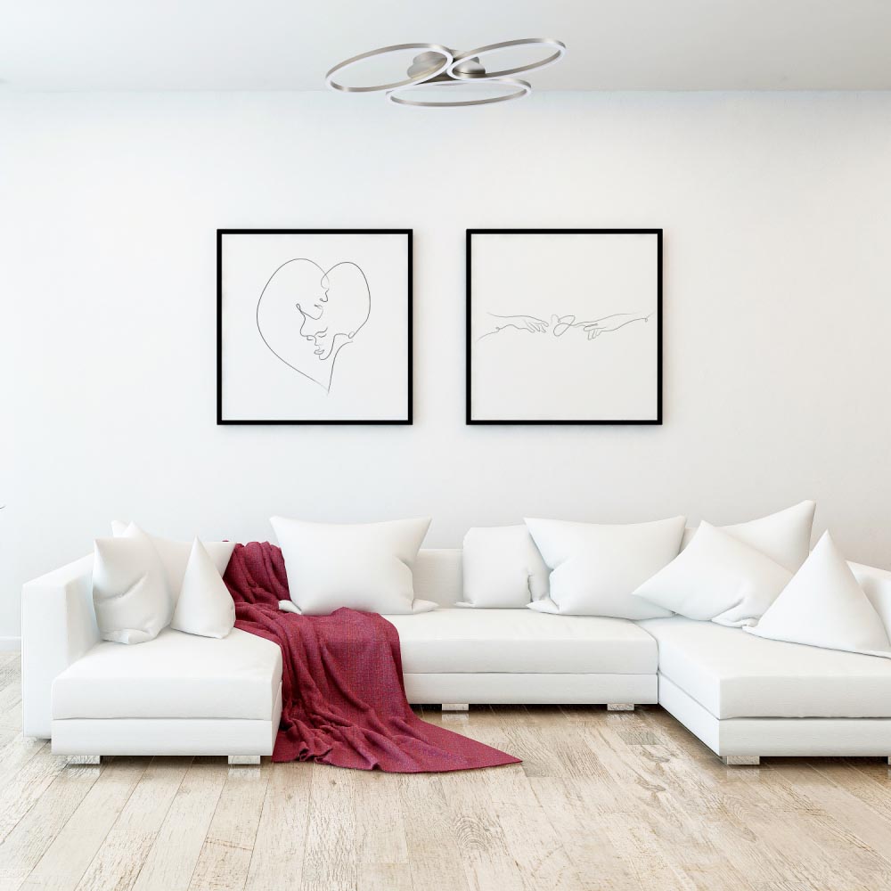 Happy Homewares Brushed Nickel LED Semi Flush Ceiling Light with Oval Arms Image 2