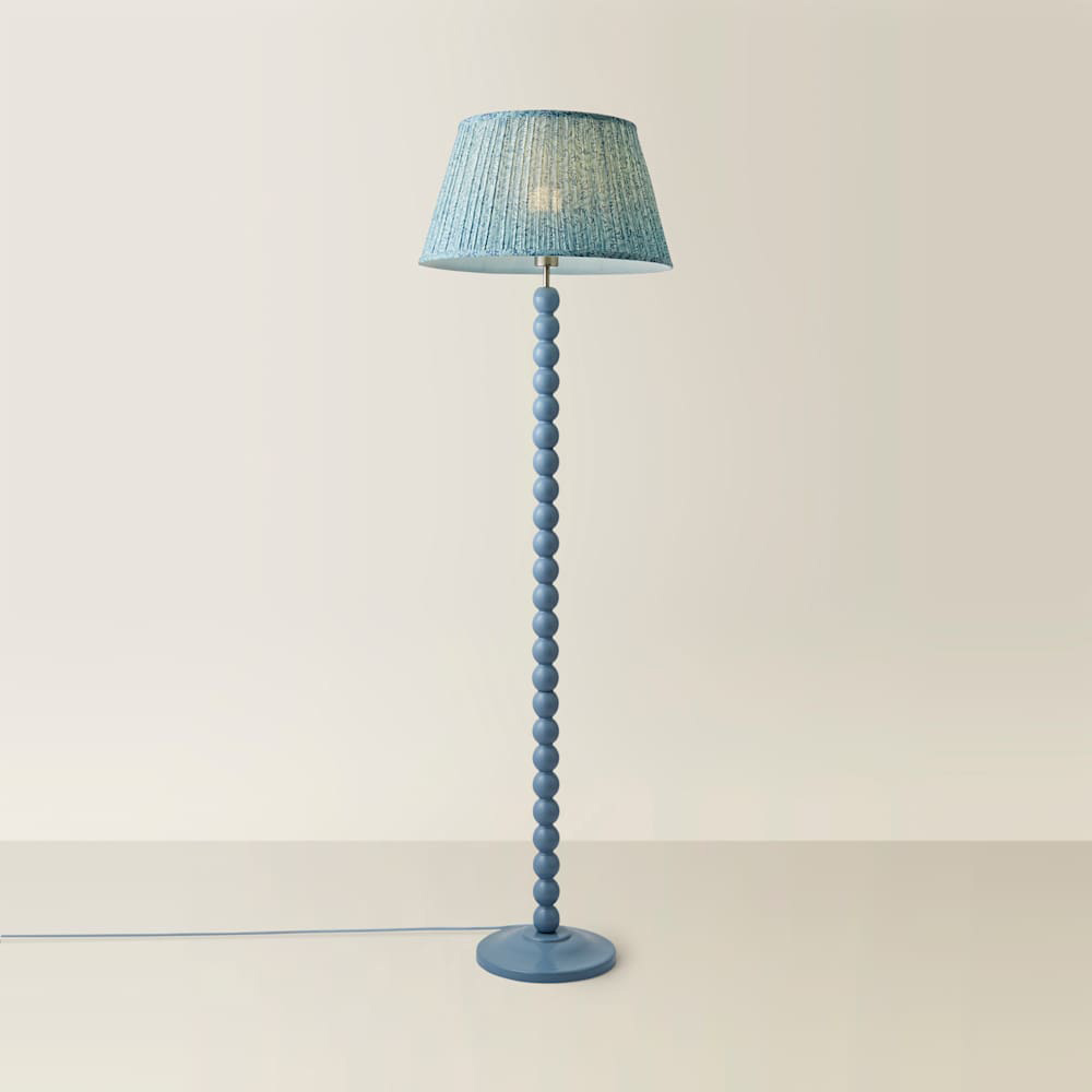 ValueLights Leaf Pleated Shade Pastel Blue Bobbin LED Floor Lamp with Bulb Image 4