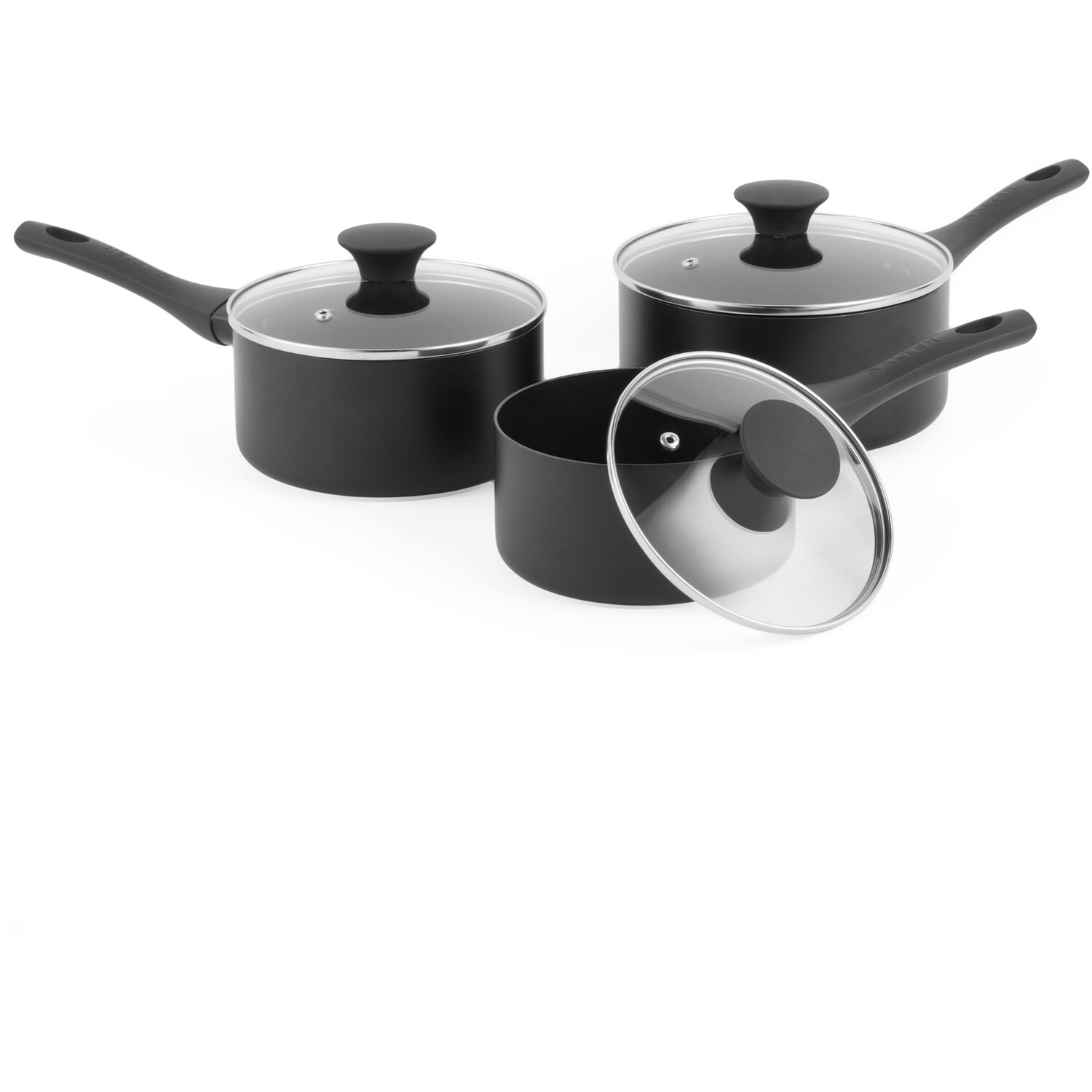 Set of 3 Salter Premium Essentials Saucepans - Black Image 2