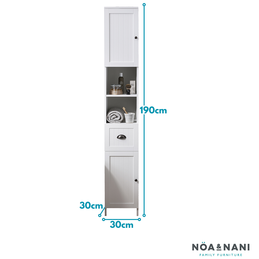 Noa and Nani Stow 2 Door Single Drawer 2 Shelf White Tallboy Bathroom Storage Unit Image 9