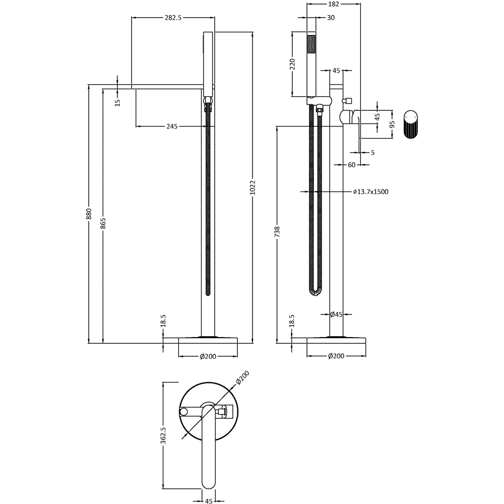 nuie Cyprus Matt Black Freestanding Bath Shower Mixer Image 2