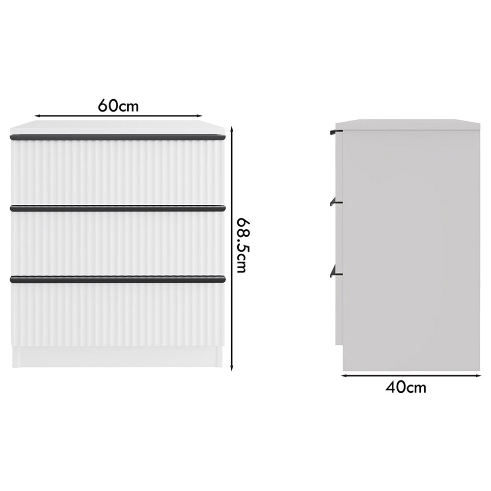 FWStyle Lania 3 Drawer White Scalloped Ripple Effect Chest of Drawers Image 7