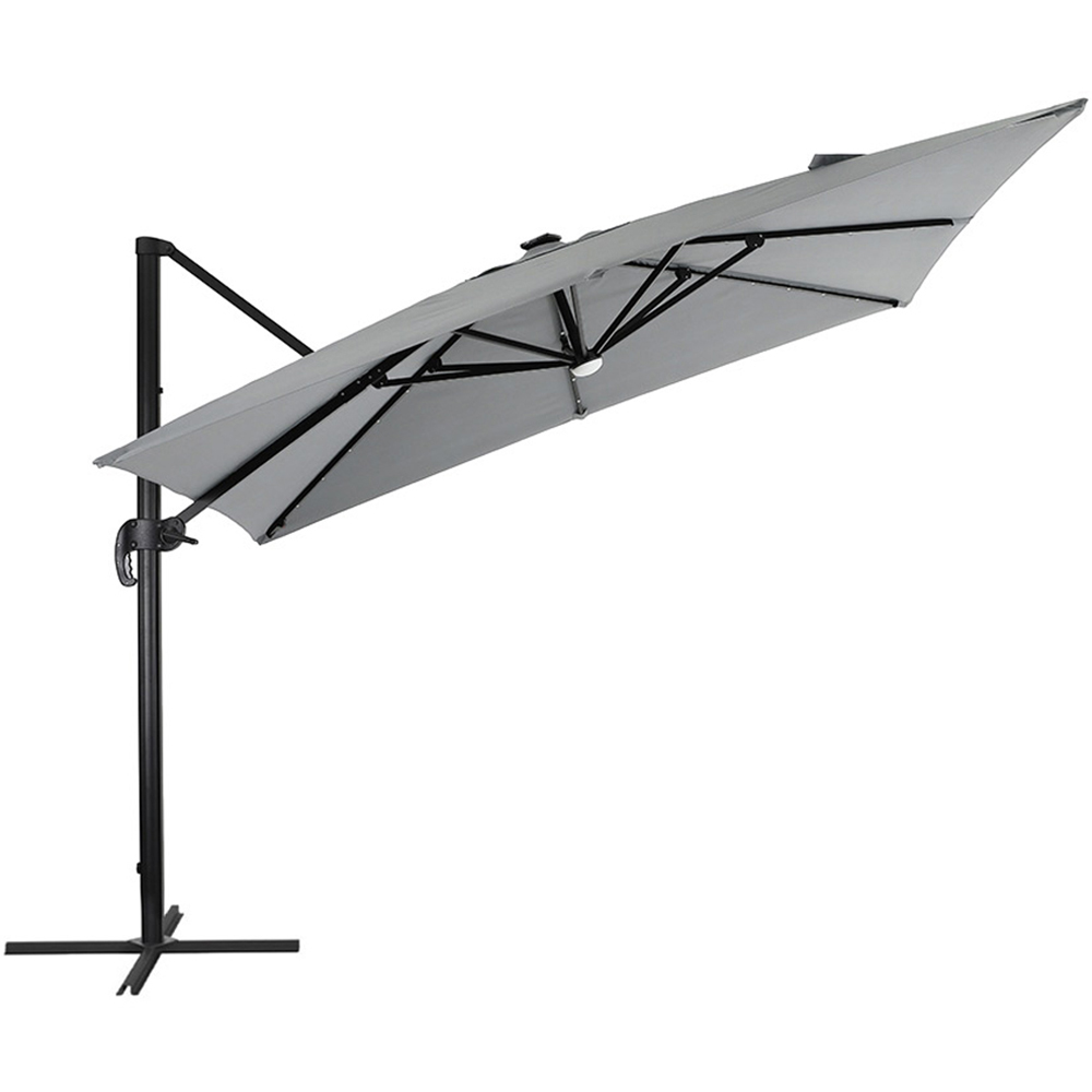 Living and Home Light Grey Square LED Rotatable Cantilever Parasol with Base 3m Image 3