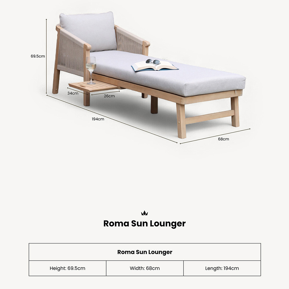 Royalcraft Roma Sunlounger with Pullout Side Tray Image 9
