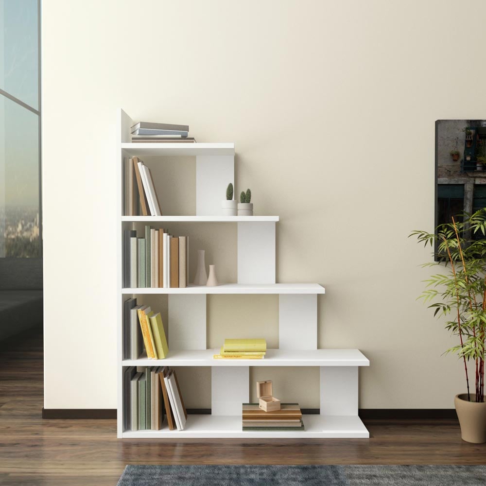 Decorotika Echo Modern 5 Shelf White Ladder Bookcase Image 5