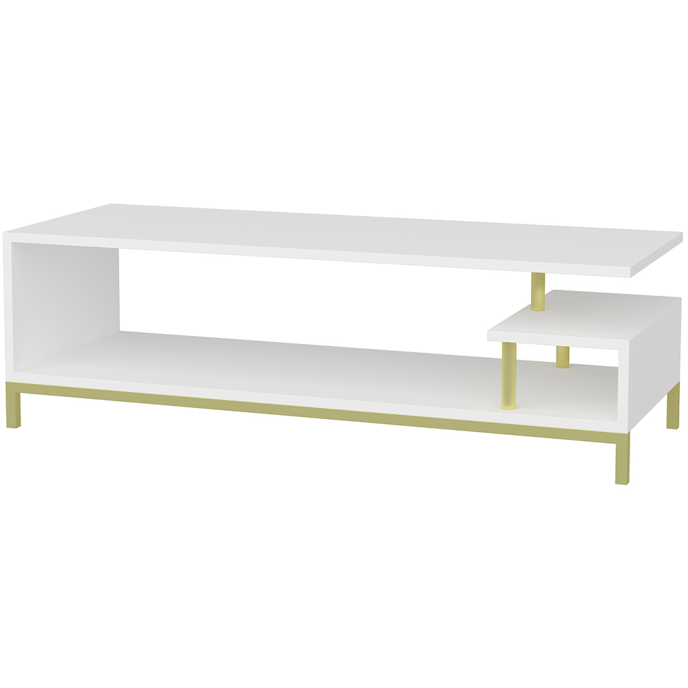Decorotika Reilly 2 Shelf Gold and White TV Unit Image 2