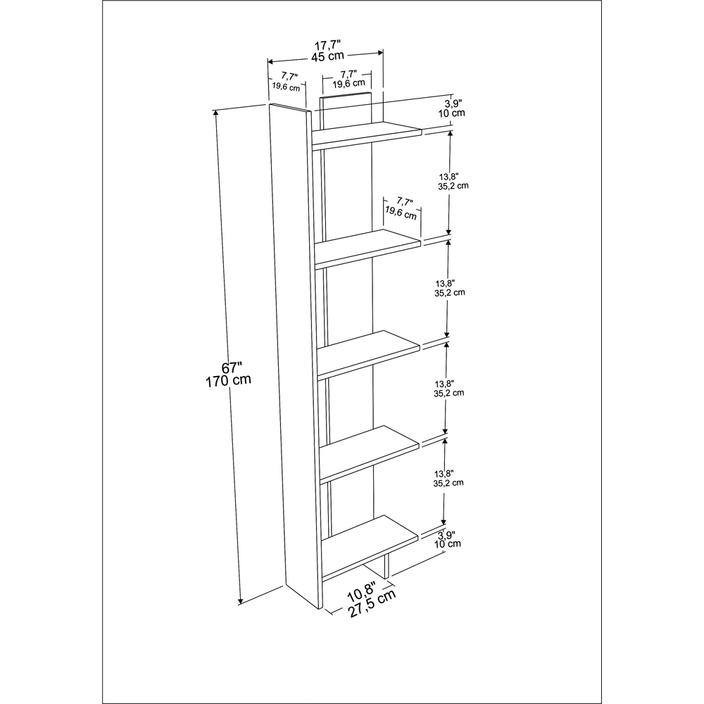 Decorotika Alis 5 Tier Walnut and White Corner Bookcase Image 3