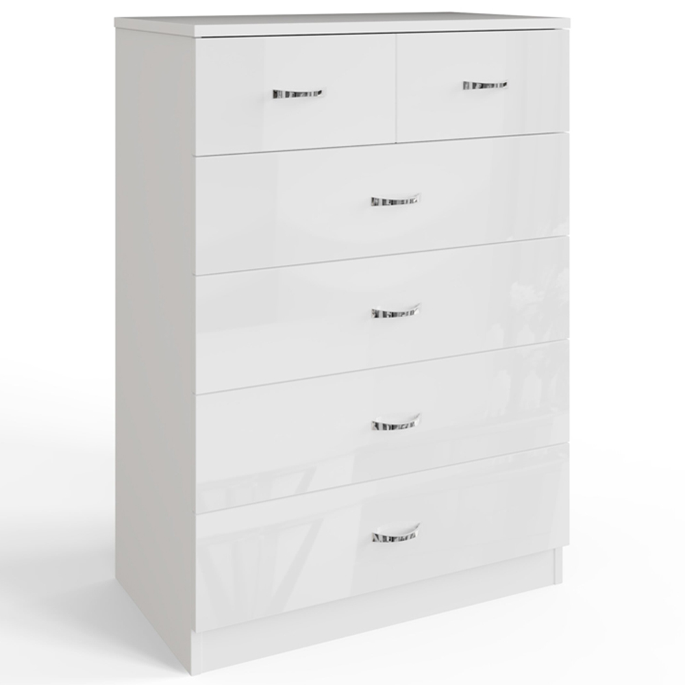 FWStyle Chilton 6 Drawer White Gloss Chest of Drawers Image 2